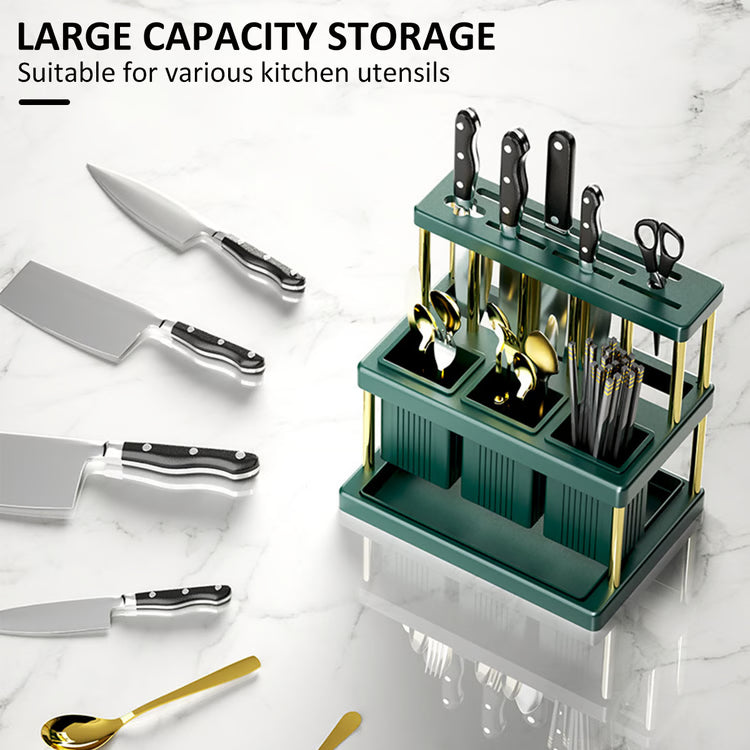 Space-Saving Multi-Function Kitchen Knife Holder & Cutlery Drainer Rack, PP Utensil Organizer