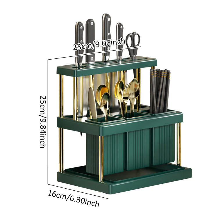 Space-Saving Multi-Function Kitchen Knife Holder & Cutlery Drainer Rack, PP Utensil Organizer