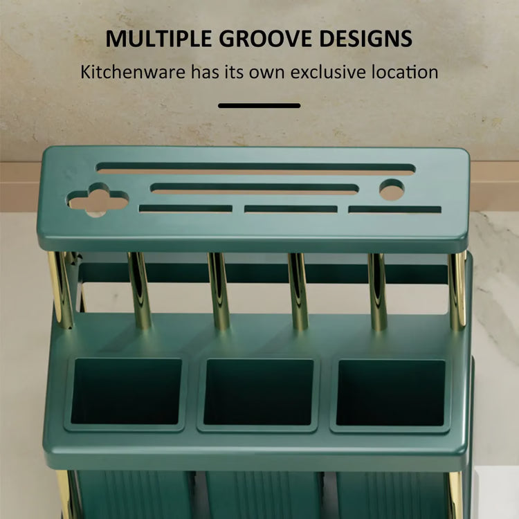 Space-Saving Multi-Function Kitchen Knife Holder & Cutlery Drainer Rack, PP Utensil Organizer