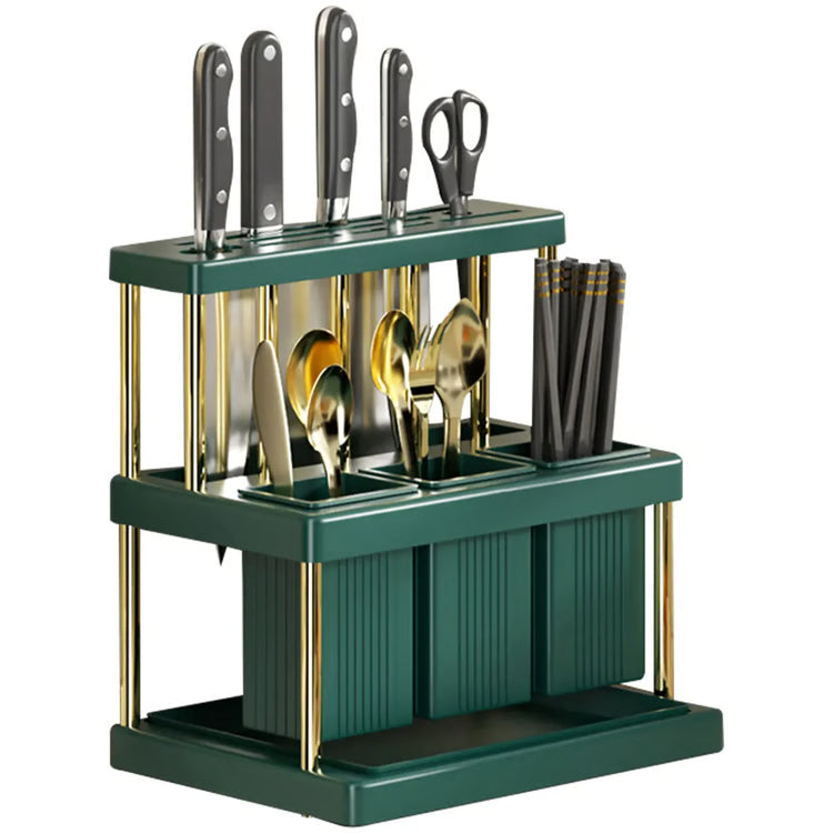 Space-Saving Multi-Function Kitchen Knife Holder & Cutlery Drainer Rack, PP Utensil Organizer