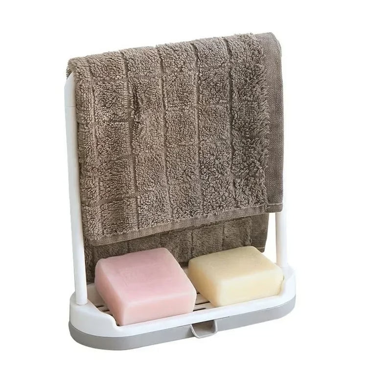 Solid Color Kitchen Storage Rack, Towel, Sponge & Soap Holder Organizer