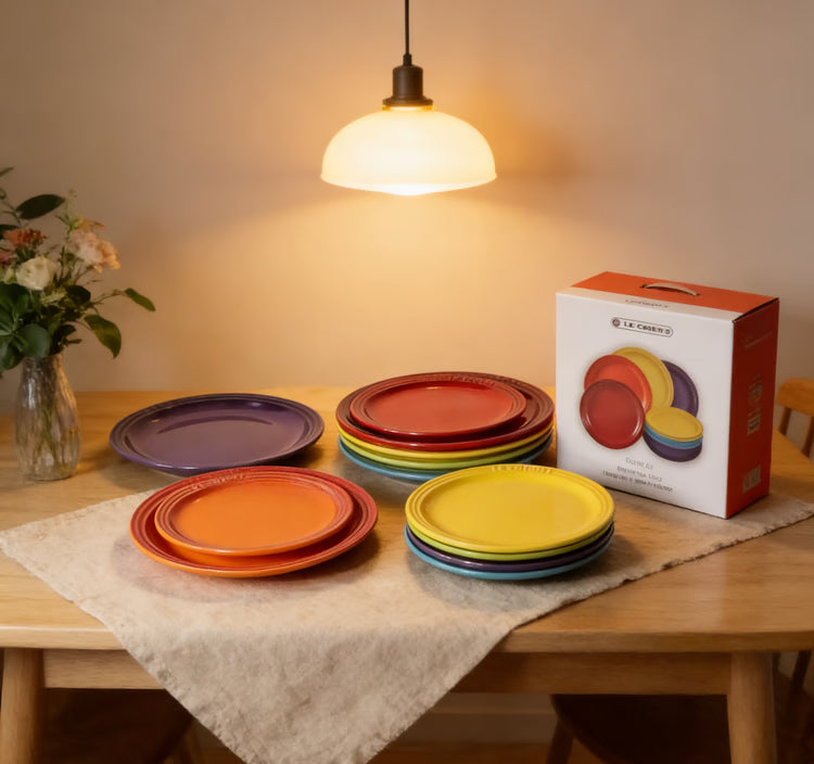 Rainbow Enamel Dinner Plates Set Colorful Round Decorative Tableware