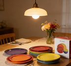 Rainbow Enamel Dinner Plates Set Colorful Round Decorative Tableware