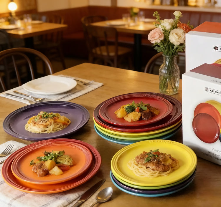 Rainbow Enamel Dinner Plates Set Colorful Round Decorative Tableware
