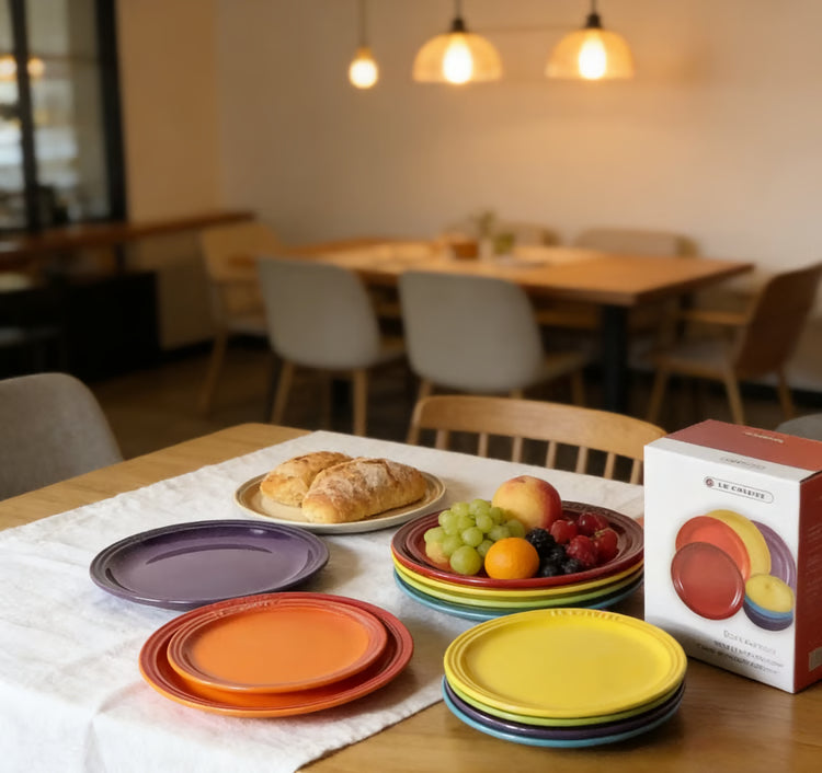 Rainbow Enamel Dinner Plates Set Colorful Round Decorative Tableware