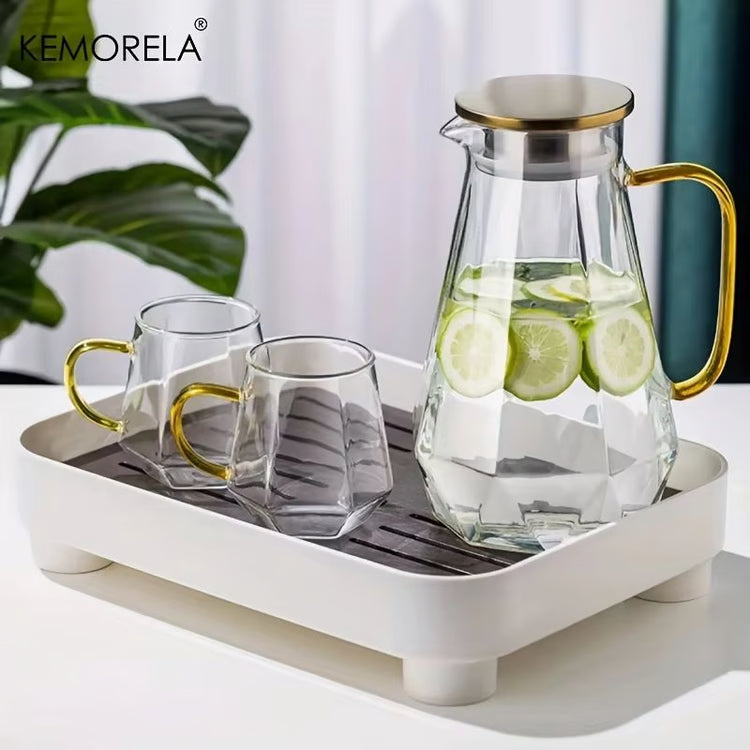 Diamond Texture Glass Teapot and Carafe Set – Heat-Resistant Transparent Pitcher for Hot and Cold Drinks