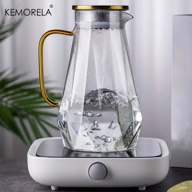 Diamond Texture Glass Teapot and Carafe Set – Heat-Resistant Transparent Pitcher for Hot and Cold Drinks
