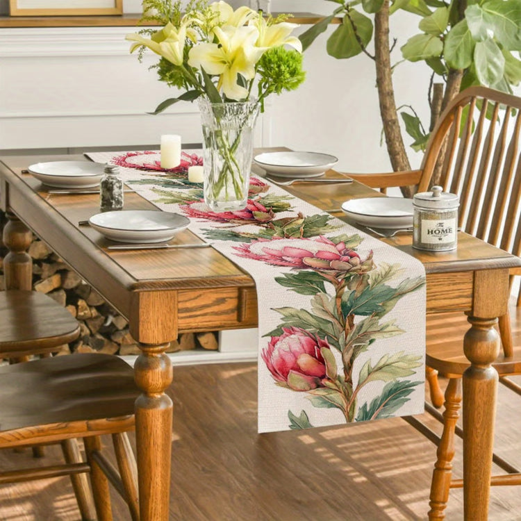 Elegant Protea Floral Table Runner for Romantic Table Decor & Valentines Centerpiece