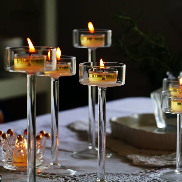 Tealight Candle Holders Set, Glass Candle Holder for Wedding Table Centerpieces, Crystal Holder for Home Decor