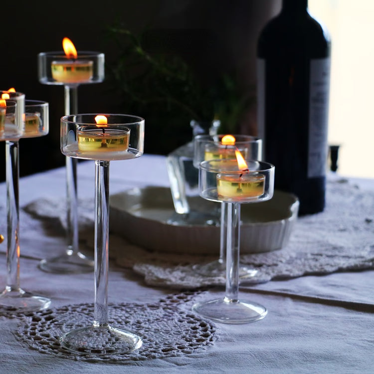 Tealight Candle Holders Set, Glass Candle Holder for Wedding Table Centerpieces, Crystal Holder for Home Decor
