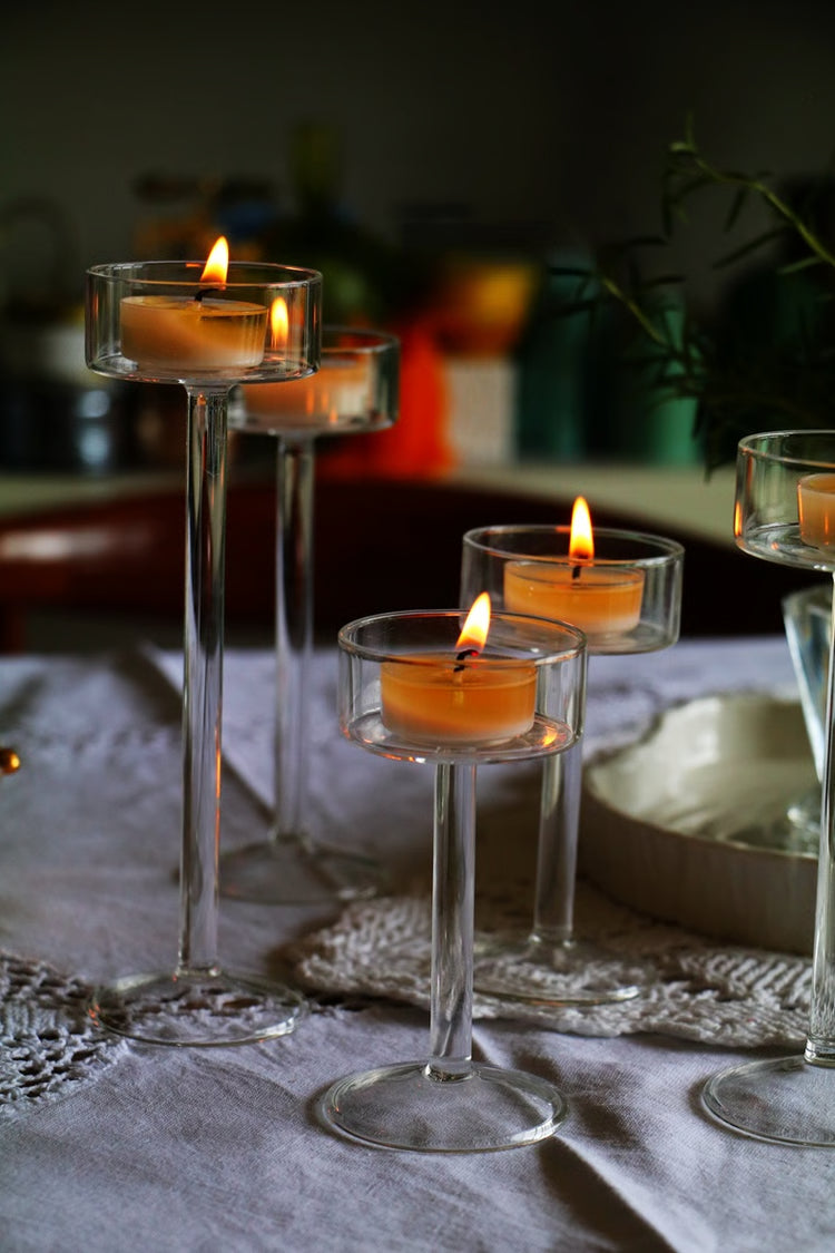 Tealight Candle Holders Set, Glass Candle Holder for Wedding Table Centerpieces, Crystal Holder for Home Decor