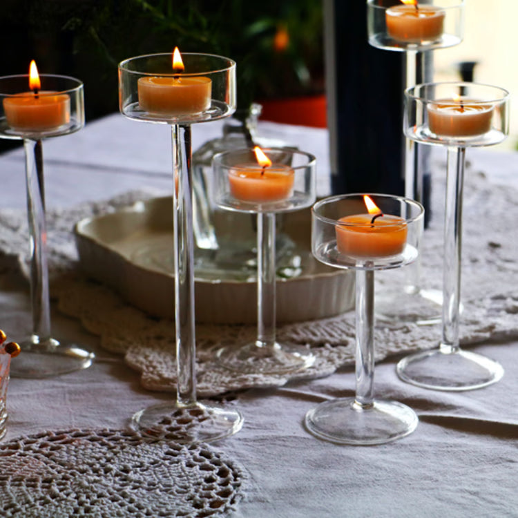 Tealight Candle Holders Set, Glass Candle Holder for Wedding Table Centerpieces, Crystal Holder for Home Decor