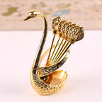 Decorative Swan Base Holder Set: 7PCS Stainless Steel Dinnerware with 6 Spoons - Coffee & Dessert Mixing