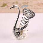 Decorative Swan Base Holder Set: 7PCS Stainless Steel Dinnerware with 6 Spoons - Coffee & Dessert Mixing