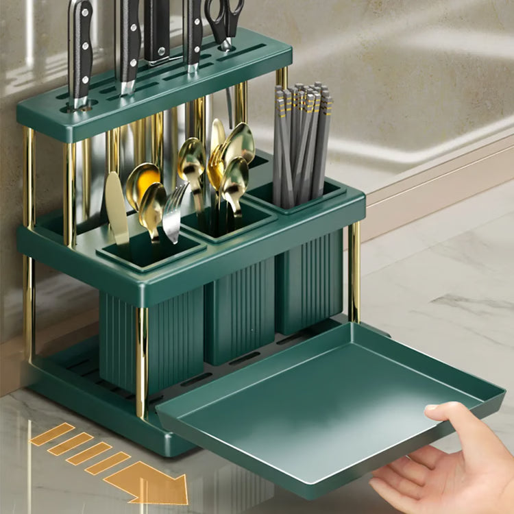 Space-Saving Multi-Function Kitchen Knife Holder & Cutlery Drainer Rack, PP Utensil Organizer
